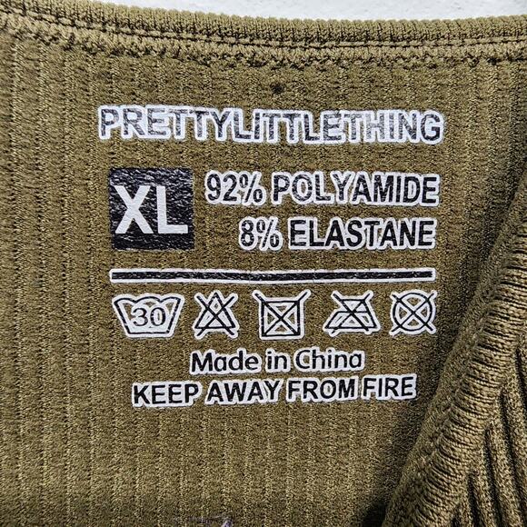 Pretty Little Thing Rib Knit Midi Dress Size XL Dark Green Snatched Bodycon - Picture 8 of 10